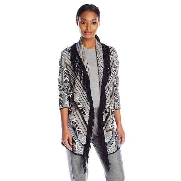 Nic+Zoe Women’s size 2X Striped Fringe Long Cardigan  Sweater Boho Lagenlook - Picture 1 of 8